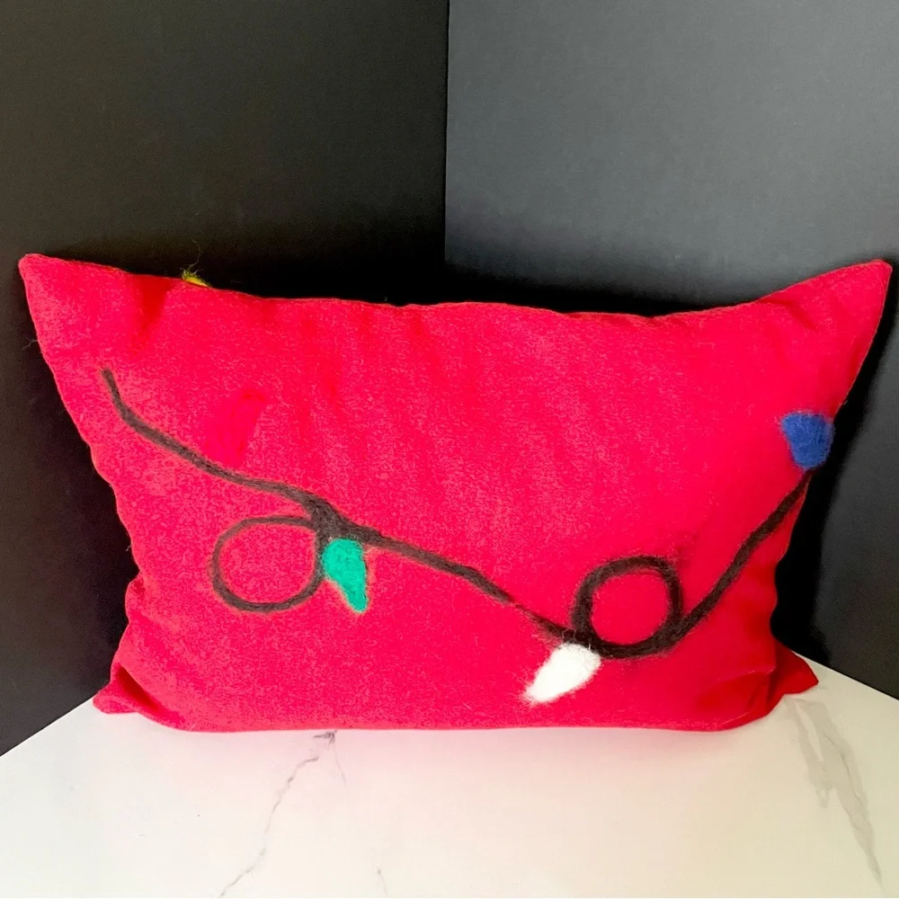 Christmas Lights Wool & Felt Holiday Pillow